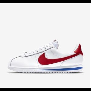 White, royal blue, red Nike Cortez